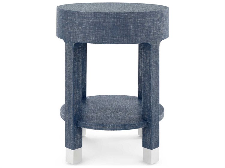 Villa & House Round Wood Washed Blue Steel End Table | BUNDAK1155128