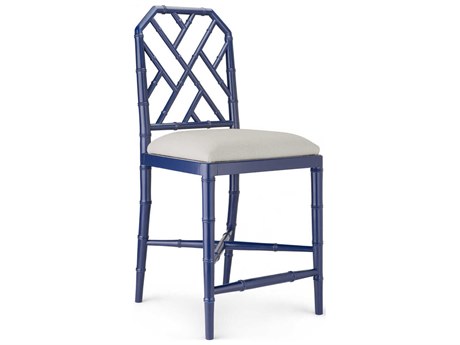 Villa & House Upholstered Mahogany Wood Deep Sea Blue Counter Stool