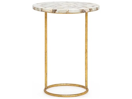 Villa & House Round Marble Natural Gold Leaf End Table