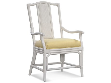 Braxton Culler Drury Lane Rattan White Upholstered Arm Dining Chair