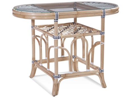 Braxton Culler Pier Point Oval Glass Natural With Blue White Wrap Dining Table