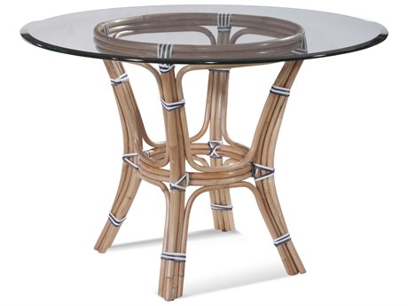 Braxton Culler Pier Point Round Glass Natural With Blue White Wrap Dining Table