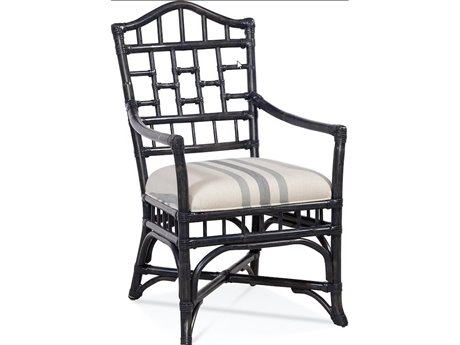 Braxton Culler Chippendale Rattan Brown Upholstered Arm Dining Chair