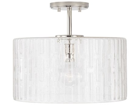 Capital Lighting Emerson 1-Light Polished Nickel Glass Drum Semi Flush Mount