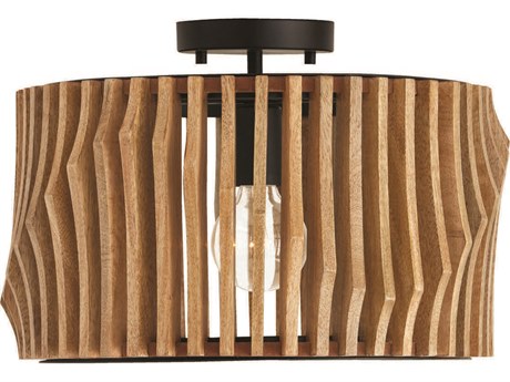 Capital Lighting Archer 1-Light Light Wood Matte Black Brown Drum Semi Flush Mount