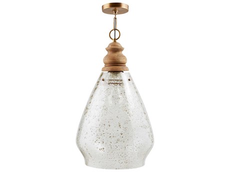 Capital Lighting Jaye 1-Light Light Wood And Patinaed Brass Glass Pendant