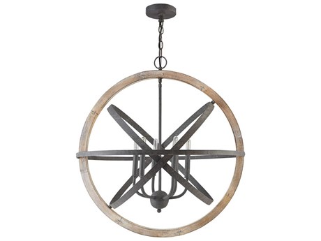 Capital Lighting 6-Light Iron And Wood Black Globe Round Chandelier