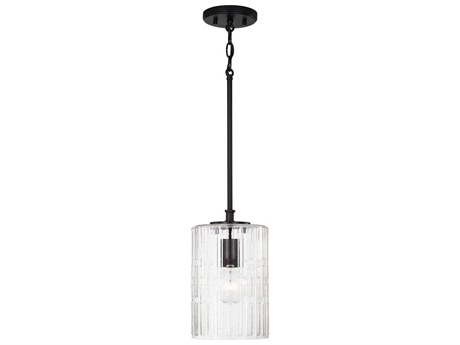 Capital Lighting Emerson 1-Light Matte Black Glass Cylinder Mini Pendant