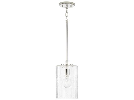 Capital Lighting Emerson 1-Light Polished Nickel Glass Cylinder Mini Pendant