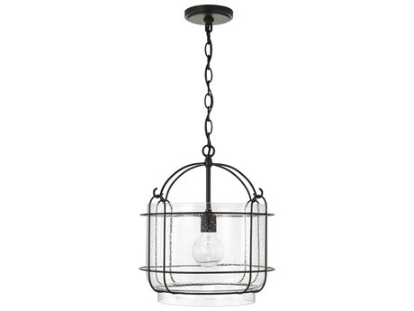 Capital Lighting Harmon 1-Light Matte Black Glass Drum Pendant