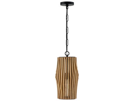 Capital Lighting Archer 1-Light Light Wood Matte Black Brown Cylinder Mini Pendant