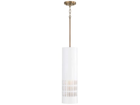 Capital Lighting Dash 1-Light Aged Brass White Cylinder Mini Pendant