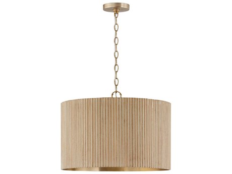 Capital Lighting Donovan 3-Light White Wash And Matte Brass Brown Drum Pendant