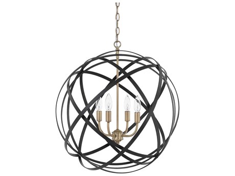 Capital Lighting Axis 4-Light Aged Brass And Black Candelabra Globe Round Chandelier