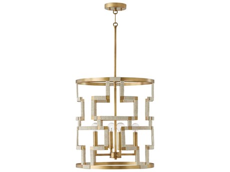 Capital Lighting Hala 4-Light Bleached Natural Jute Patinaed Brass Cylinder Pendant