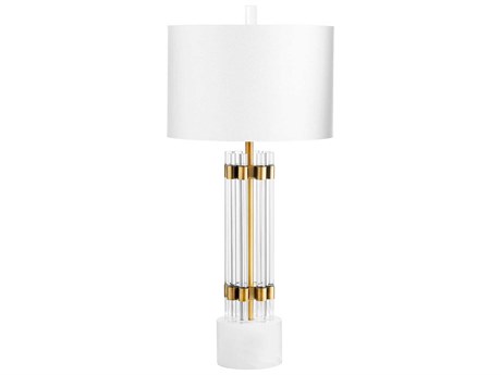 Cyan Design Kerberos Brass Off White Linen Clear Buffet Lamp