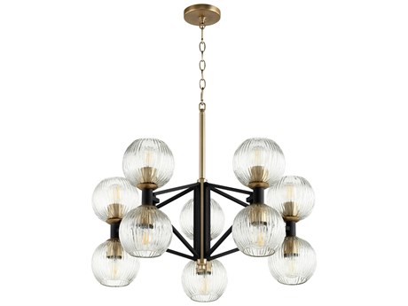 Cyan Design 10-Light Noir Aged Brass Black Glass Globe Chandelier