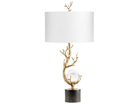 Cyan Design Autumnus Gold Leaf White Linen Shade With Liner Crystal Buffet Lamp