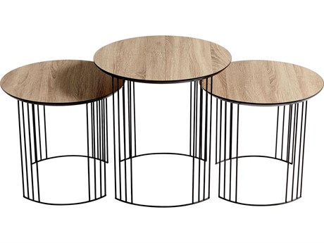 Cyan Design Round Wood Oak Veneer Black End Table