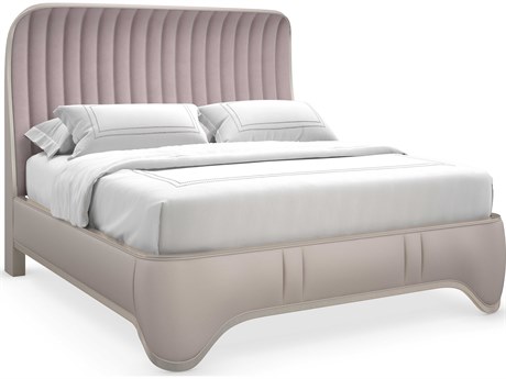 Caracole Oxford Afterglow Beige Birch Wood Upholstered Queen Sleigh Bed