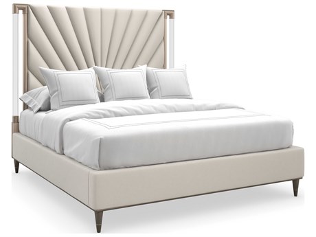 Caracole Valentina Golden Shimmer White Birch Wood Upholstered Queen Platform Bed