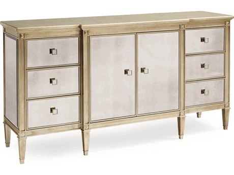 Caracole Classic La Dee-Dah Silver Leaf and Antique Mirrored 6-Drawers Double Dresser