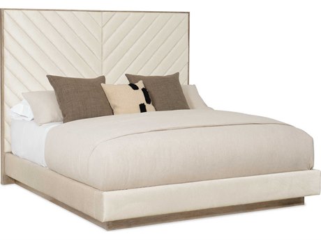 Caracole Classic Meet U in The Middle Ash Driftwood White Wood Upholstered King Platform Bed