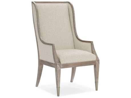 Caracole Classic Open Arms Ash Wood Beige Upholstered Dining Chair