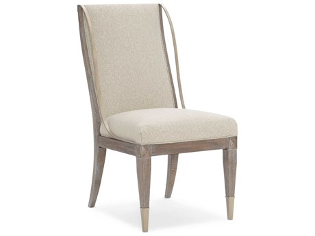 Caracole Classic Open Arms Side Ash Wood Beige Upholstered Dining Chair