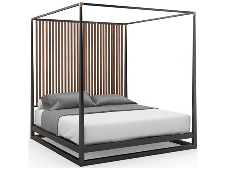 Caracole Classic Pinstripe Dark Chocolate Rich Walnut Brown Wood Queen Canopy Bed