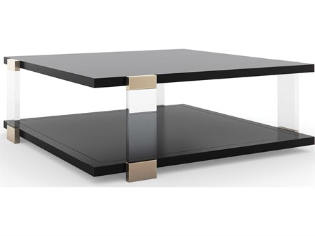 Caracole Classic I'll Take the Corner Square Wood Tuxedo Black Whisper Gold Coffee Table