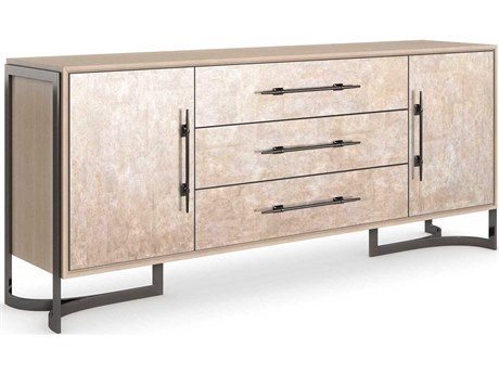 Caracole Classic Foiled Again 80" Birch Wood Woodland Gray Amber Silverleaf Deep Bronze Sideboard