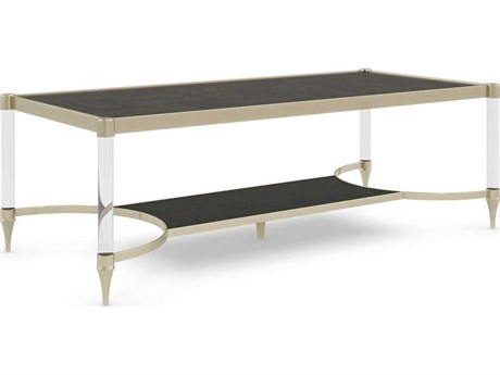 Caracole Classic Check Mate 56" Rectangular Wood Charred Bark Whisper Of Gold Coffee Table