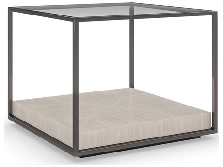 Caracole Classic Open Air 20" Square Glass Moonstone Deep Bronze Almost Black Coffee Table
