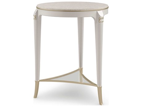 Caracole Classic Matched Up 20" Round Wood Dreamy Burl Stardust Platinum End Table