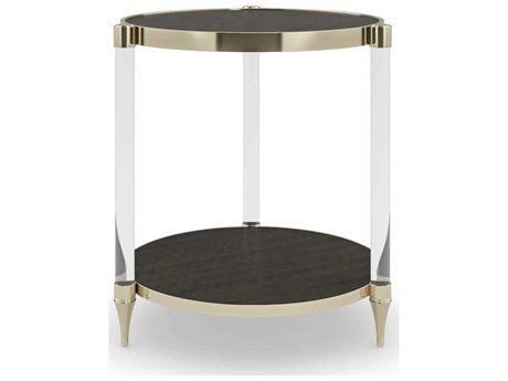 Caracole Classic End Game 22" Round Wood Charred Bark Whisper Of Gold Table