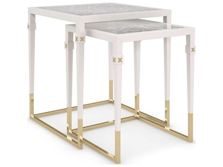 Caracole Classic Better Together Rectangular Glass Pearly White Majestic Gold End Table