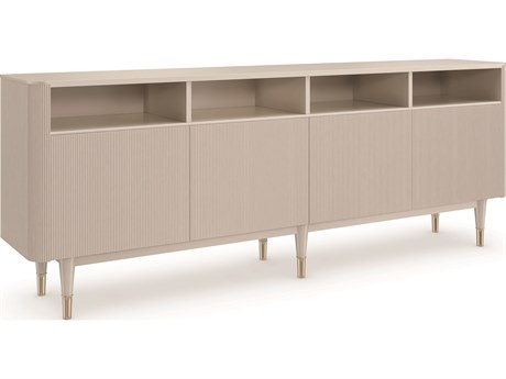 Caracole Classic Love Lines 80" Birch Wood Matte Pearl Whisper Of Gold Media Console