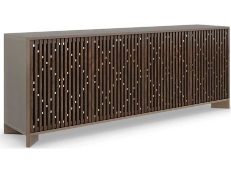 Caracole Classic Diamond In The Rough 84" Birch Wood Brushed Antique Brass Paint Rich Walnut Whisper Of Gold Media Console