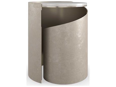 Caracole Classic Nautilus 20" Round Stone Taupe Silver Leaf Whisper Of Gold End Table