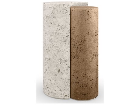 Caracole Classic Sun And Moon Stone Natural Travertine Brazen Bronze Leaf End Table