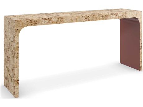 Caracole Classic Cabaret Rectangular Wood Mappa Burl Rouge Red Console Table