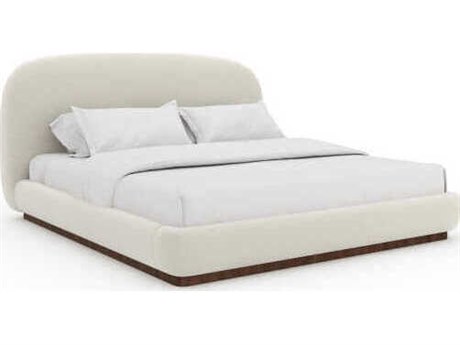 Caracole Botero Retro Walnut White Wood Upholstered King Platform Bed