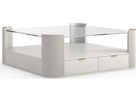 Caracole Love Square Glass Matte Pearl; Whisper Of Gold Coffee Table