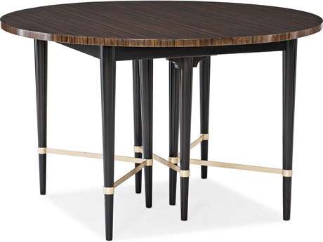 Caracole Classic Just Short Of It Extendable Round Wood Saddle Black Neutral Metallic Dining Table