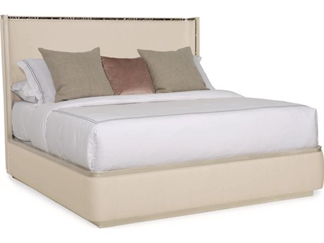 Caracole Classic Dream Big Soft Silver Paint White Upholstered King Platform Bed