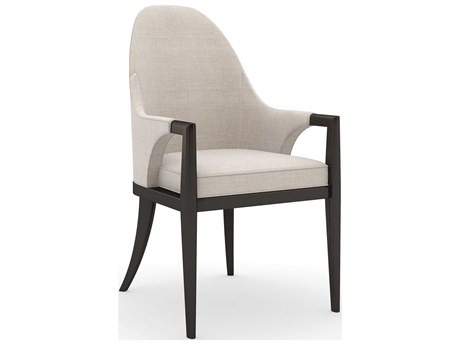 Caracole Classic Natural Choice Fabric Birch Wood Brown Upholstered Arm Dining Chair
