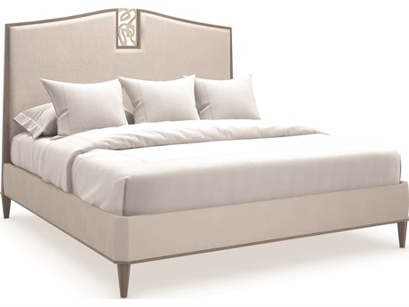 Caracole Classic Crescendo Sparkling Argent White Birch Wood Upholstered Queen Platform Bed