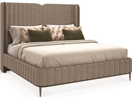 Caracole Classic Continuum Dark Chocolate Deep Bronze Brown Birch Wood Upholstered Queen Platform Bed