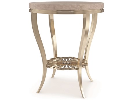 Caracole Classic Plie Round Wood Chinchilla Whisper Of Gold End Table